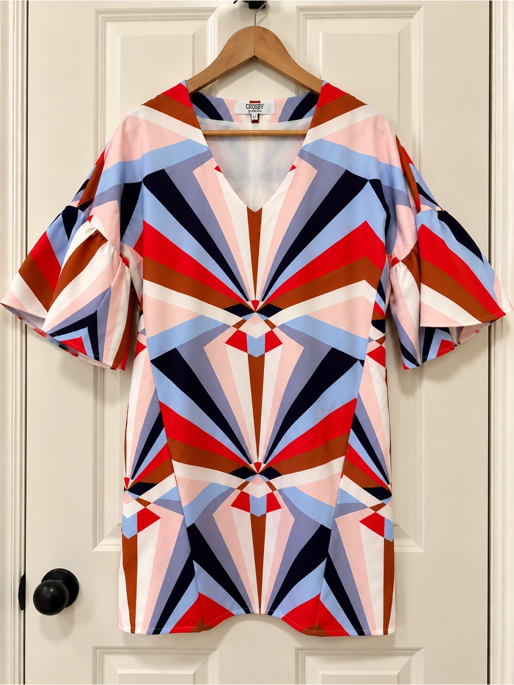 Crosby by Mollie Burch Dress XS Geometric Print V Neck Flutter Sleeve Shift